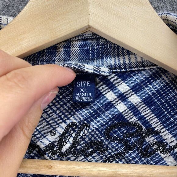 Vanilla Star Shirt Women XL Blue Plaid Button Up Collared Long Sleeve Pockets - Picture 6 of 10